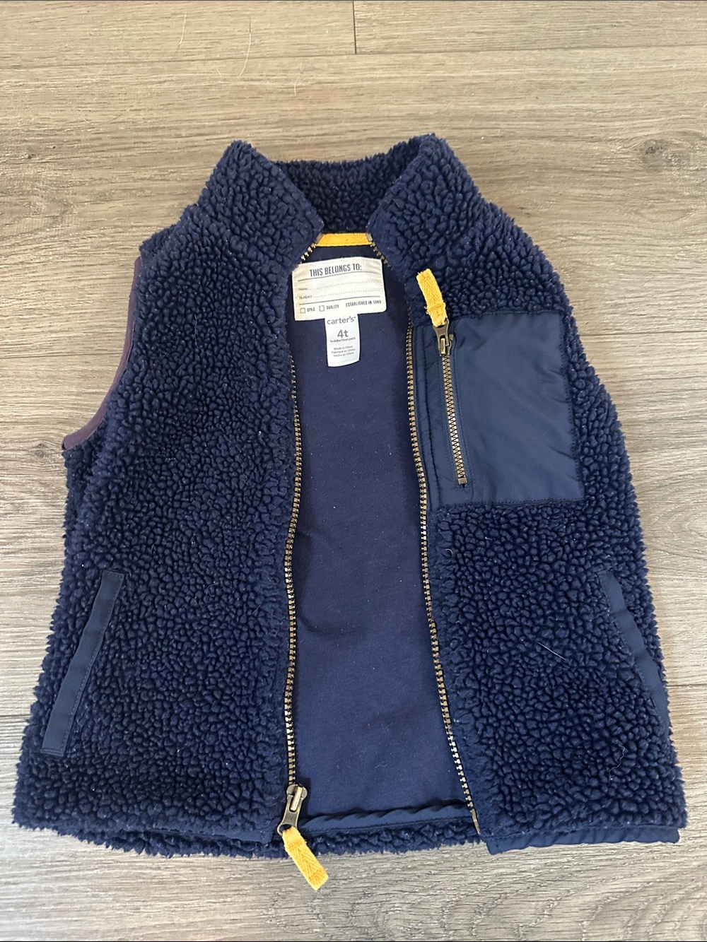 Carter's Navy Sherpa Vest with Yellow Zip Accents
